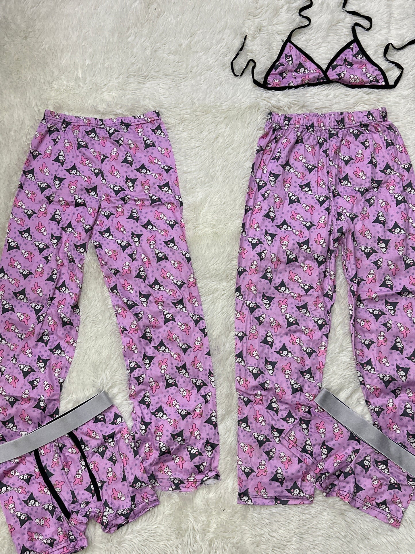 Kuromi Print Estampa Icónica Con Detalle Suave Algodón Negro Duo De Pijama 5 Piezas