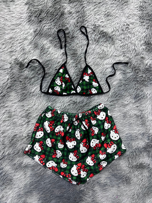 Hello Kitty Navideño Top Con Short Unitalla De Afelpado