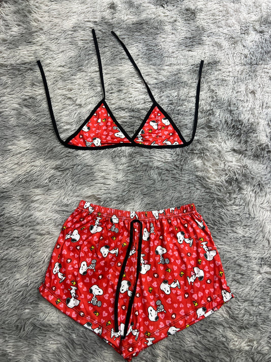 snoopy rojo corazones  Top con short unitalla de brush