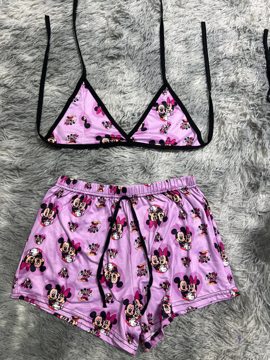 Minnie Y Mickey Mouse Morado Top Con Short Unitalla De Brush