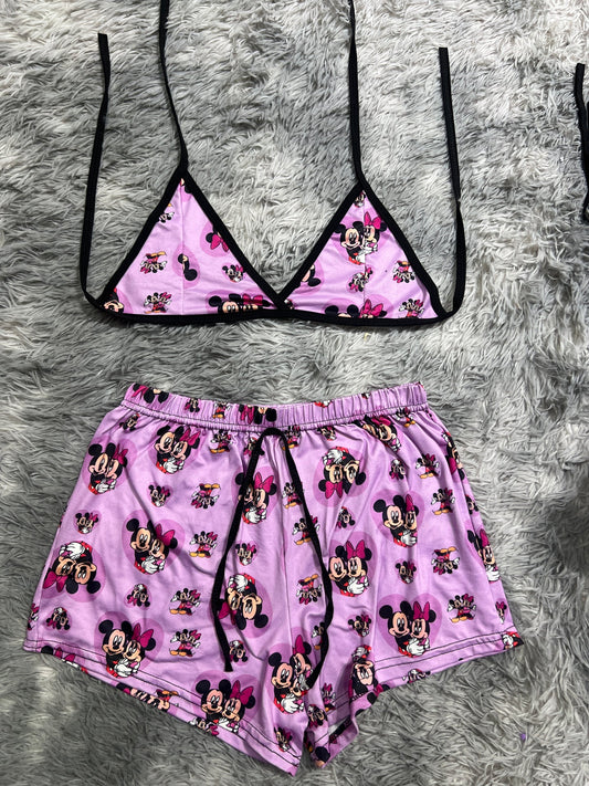 minnie y mickey mouse morado Top con short unitalla de brush
