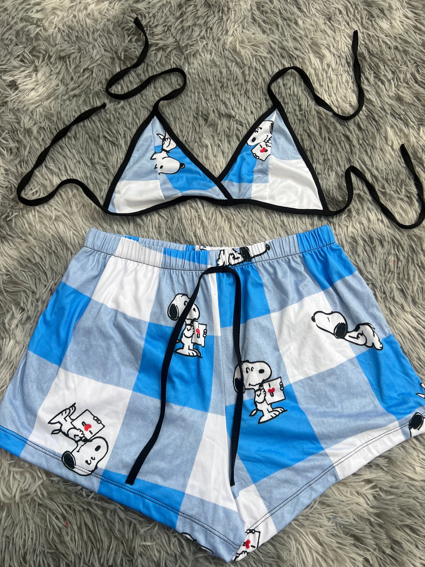 Snoopy fondo cuadros azules y blancos top con short unitalla de brush