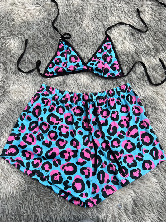 Animal Print Rosa Y Negro Fondo Azul Top Con Short Unitalla De Brush