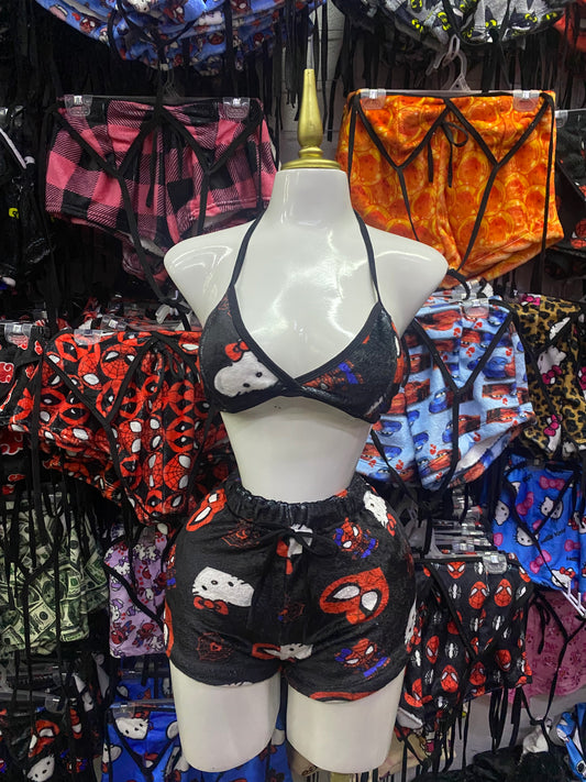 Spirr kitty corazón negro Pijama de dama short con top individual de dama afelpado