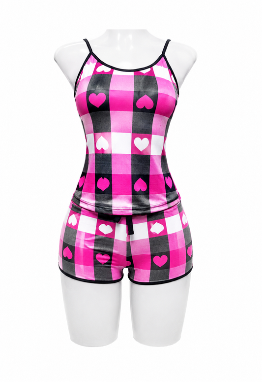 corazones y cuadros blusa con short