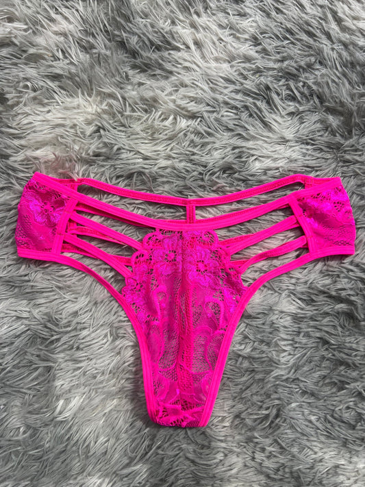 tanga de líneas rosa fosforescente