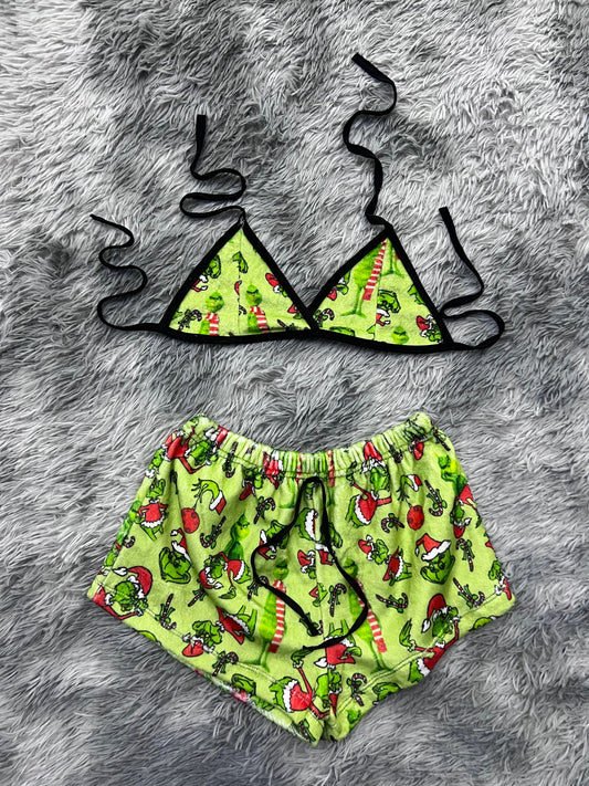 Grinch Navidad Verde Top Con Short Unitalla De Afelpado