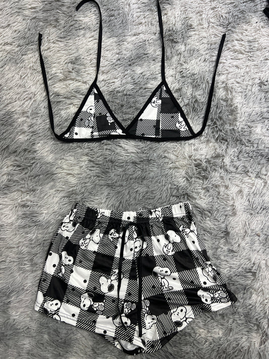 Snoopy Rayas Y Cuadros Blanco Y Negro Top Con Short Unitalla De Brush