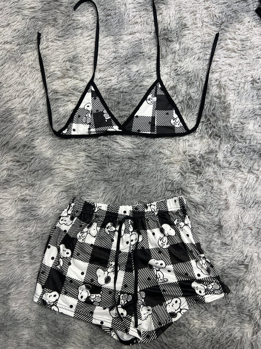 snoopy rayas y cuadros blanco y negro Top con short unitalla de brush