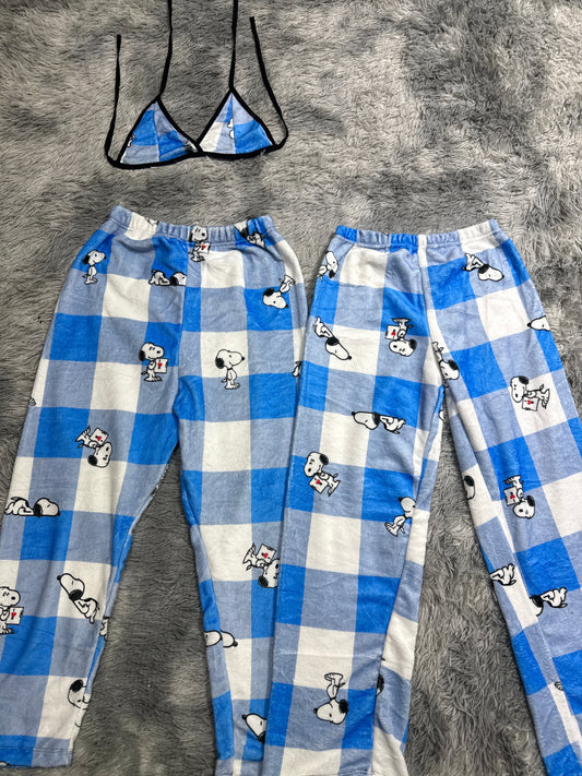 Snoopy Cuadros Azul Duo De Pijama Afelpada