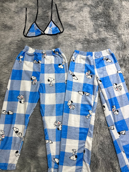 Snoopy cuadros azul duo de pijama afelpada