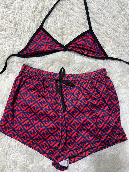 Rojo Y Azul Top Con Short Unitalla De Brush