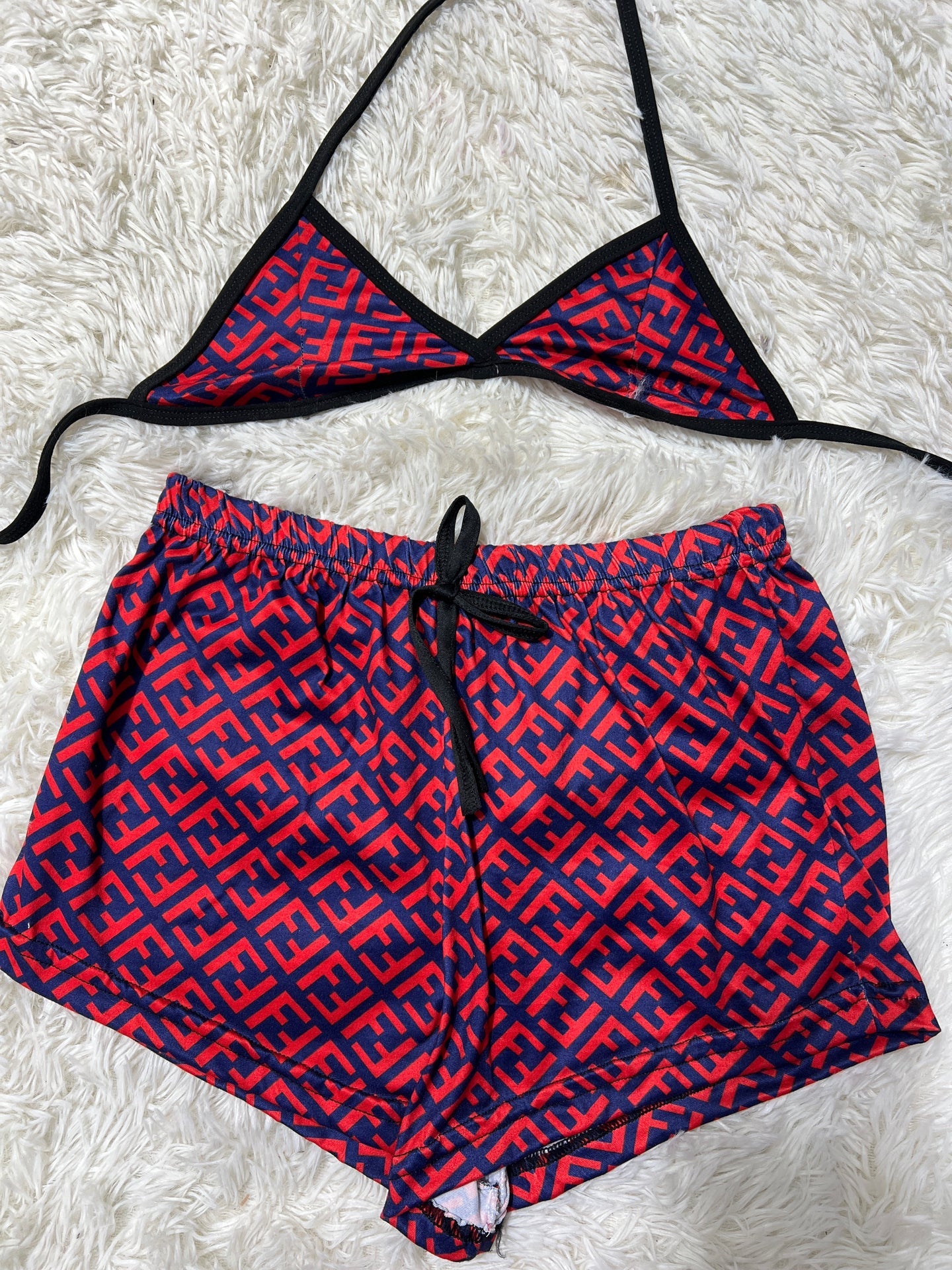 Rojo y azul top con short unitalla de brush