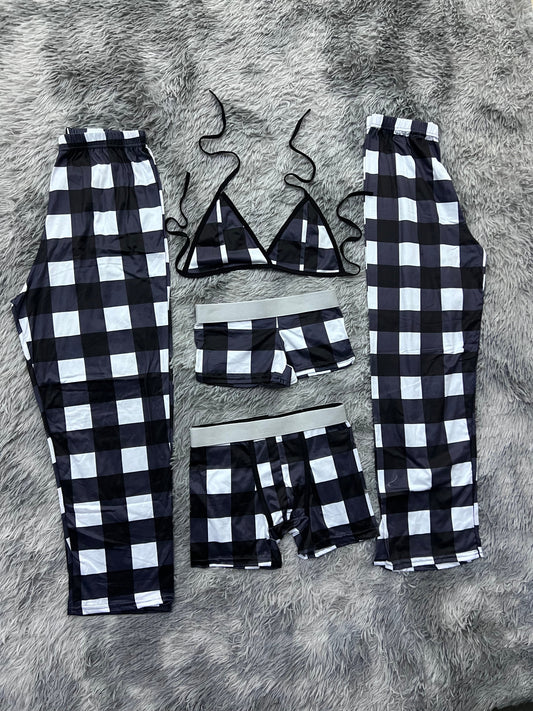 cuadros blancos y negros pijama 5 piezas