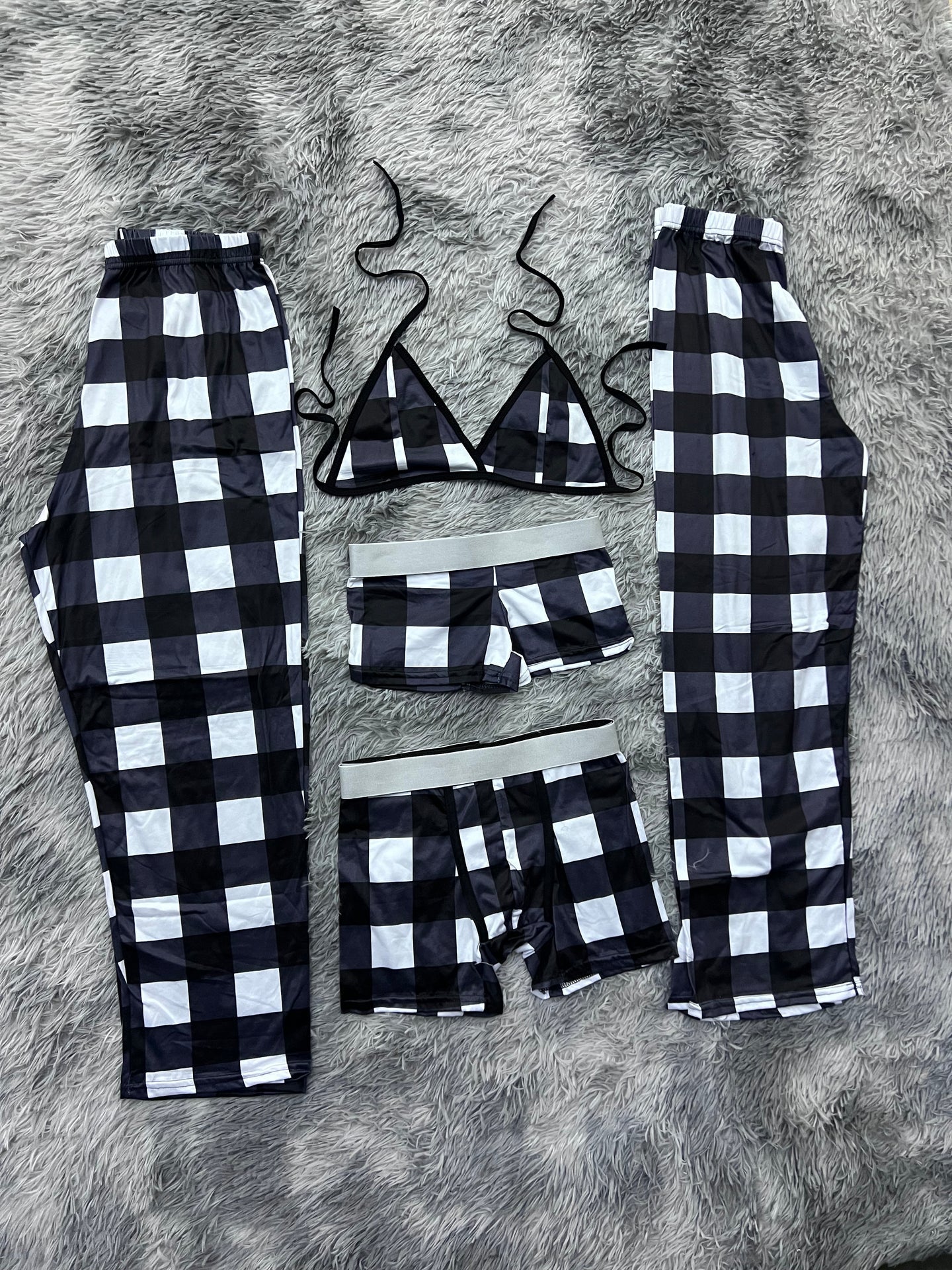 cuadros blancos y negros pijama 5 piezas