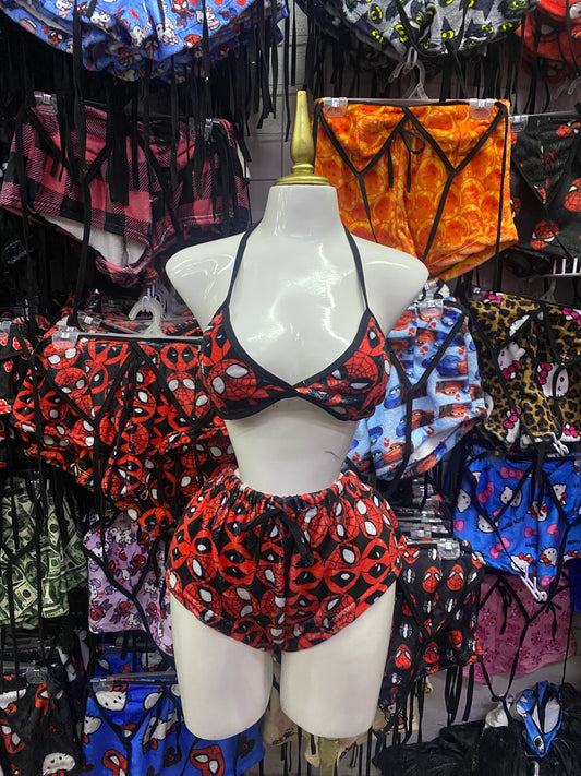 Spiderman y deadpool Pijama de dama short con top individual de dama afelpado