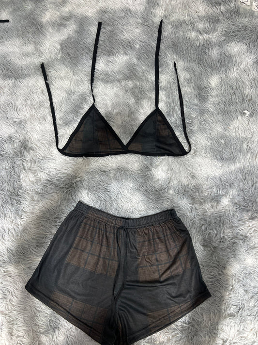cuadros cafés y negro Top con short unitalla de brush