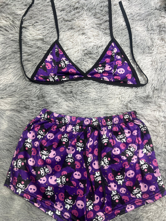 Kuromi enojada morado Top con short unitalla de brush