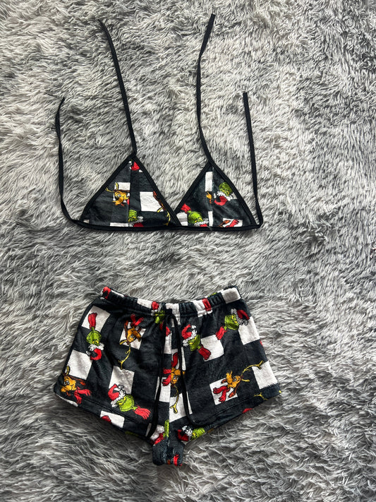 El Grinch Navideño Fondo Blanco Con Negro Top Con Short Unitalla De Afelpada