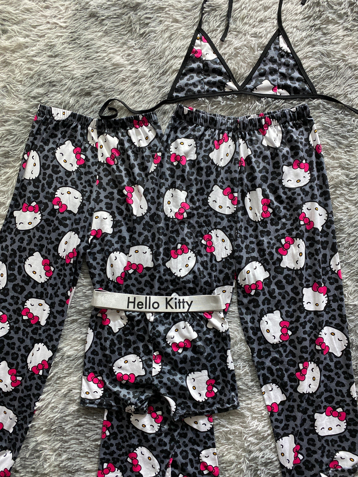 Hello Kitty Animal Negro Pijama De 5 Piezas