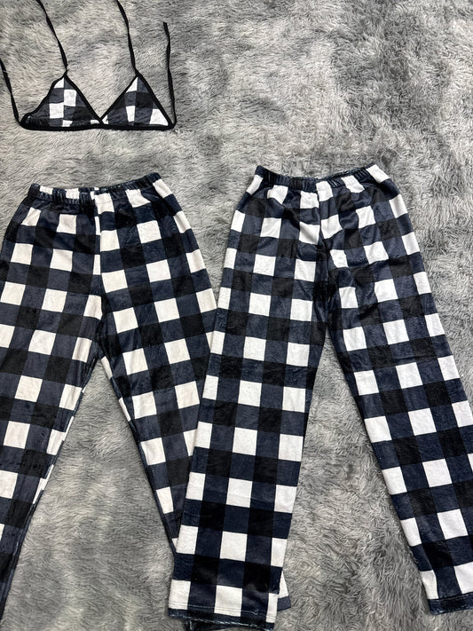 Cuadros blanco y negro duo de pijama afelpada