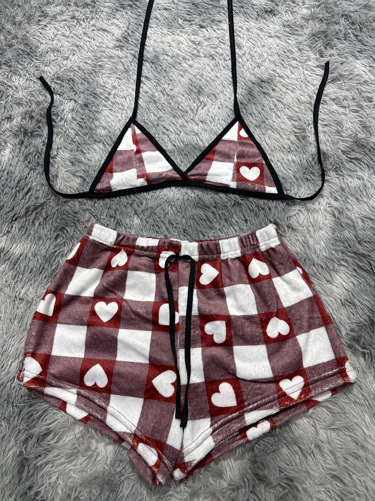 Corazón Con Cuadros Top Con Short Unitalla De Afelpado