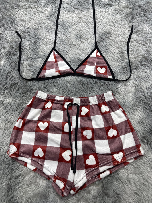 Corazón Con Cuadros Top Con Short Unitalla De Afelpado