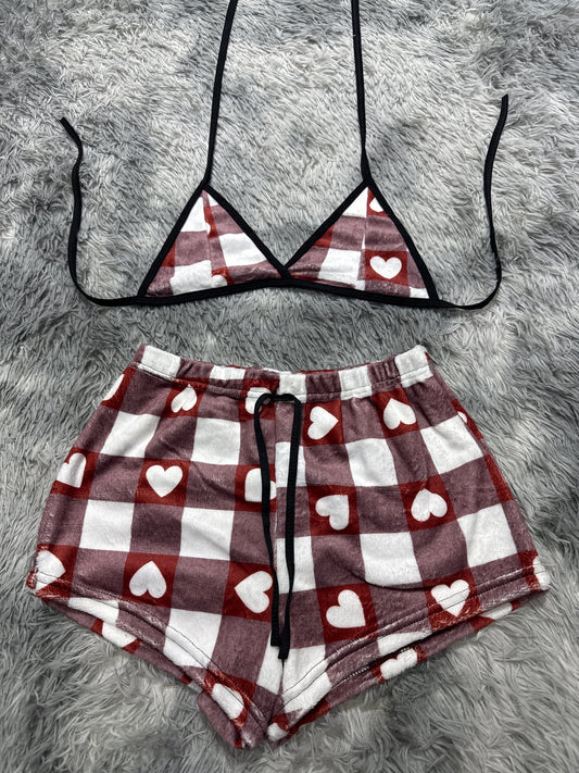 Corazón con cuadros Top con short unitalla de afelpado