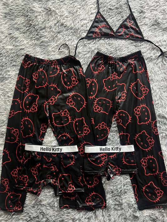 hello kitty delineado rojo pijama 5 piezas