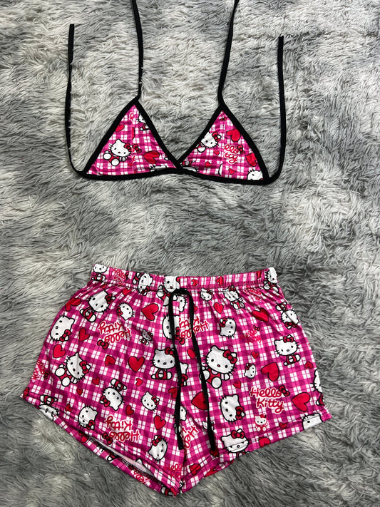 Hello kitty cuadros y corazones rojos Top con short unitalla de brush