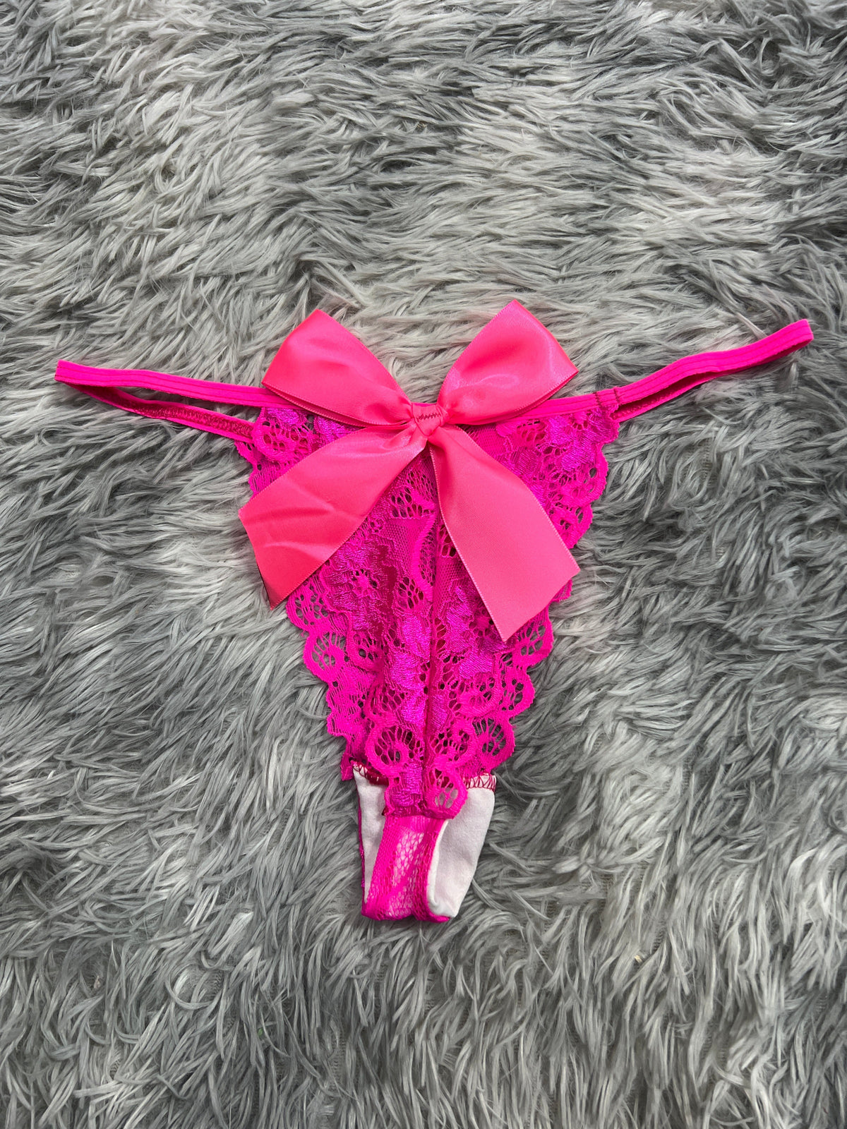 Moño Grande Rosa Fosforescente Tanga De Dama