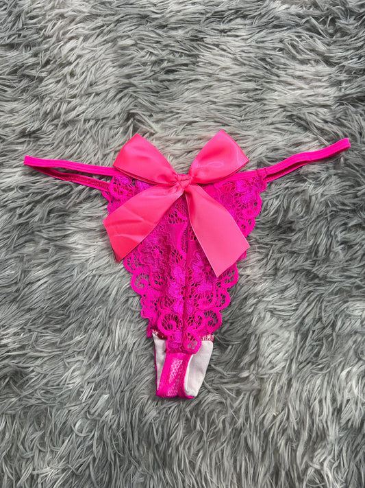 Moño Grande Rosa Fosforescente Tanga De Dama