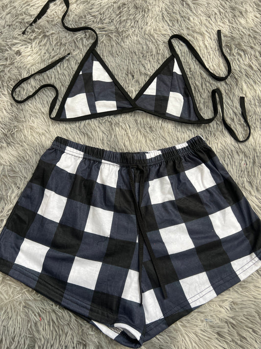 Cuadros Negros Y Blancos Top Con Short Unitalla De Brush
