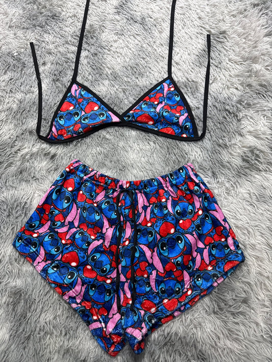 Stitch con corazones Top con short unitalla de afelpado