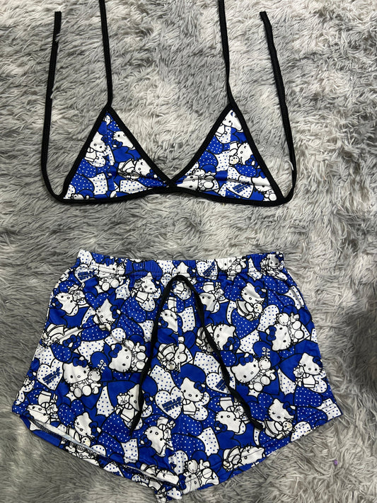 Hello kitty azul con puntos Top con short unitalla de brush