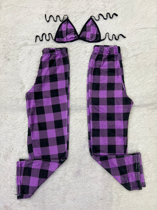 Cuadros morado con negro pijama afelpada dúo navidad