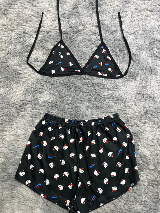 Hello Kitty Negro Y Azul Top Con Short Unitalla De Brush