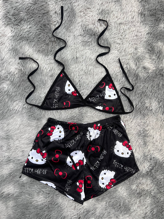 Hello Kitty Nombre Fondo Negro Top Con Short Unitalla De Brush
