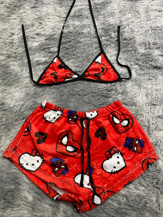 Hello kitty con Spider-Man fondo rojo Top con short unitalla de afelpado