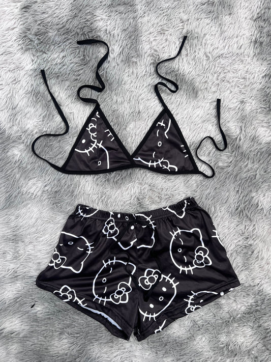 hello kitty negro top con short unitalla de brush
