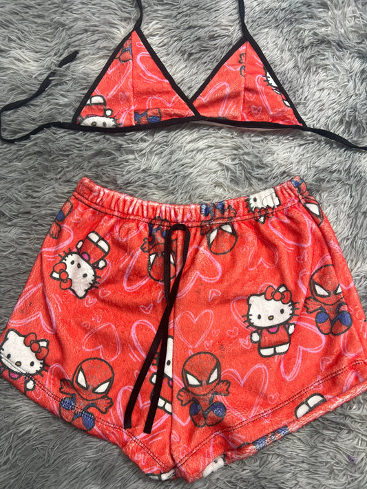 Spiderkitty Rojo Corazones Top Con Short Unitalla De Afelpado