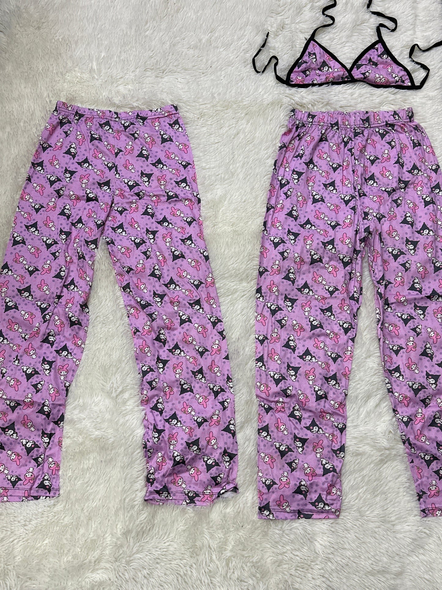 Kuromi Print Estampa Icónica Con Detalle Suave Algodón Negro Duo De Pijama 5 Piezas
