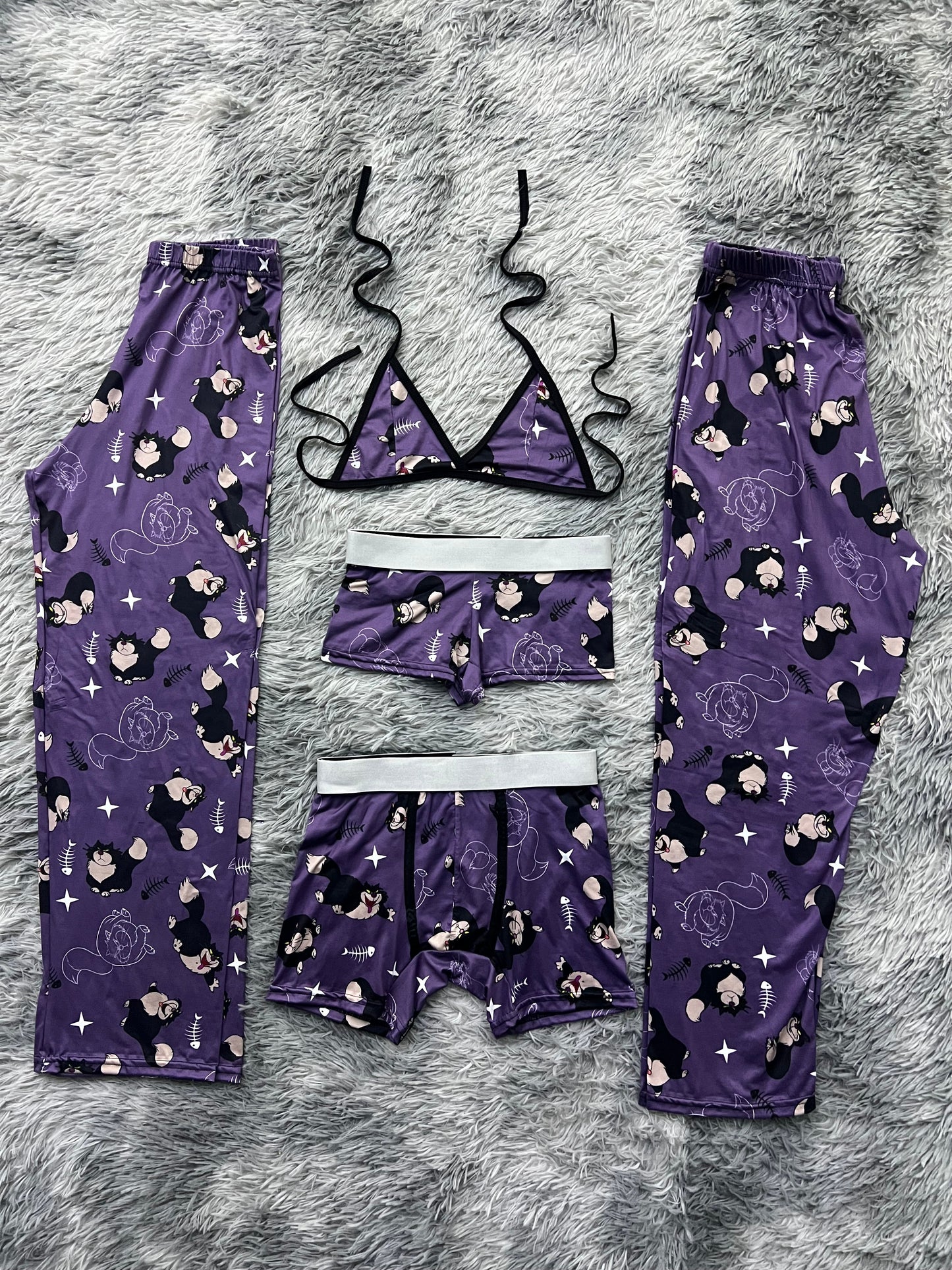 Gato lucifer morado pijama 5 piezas