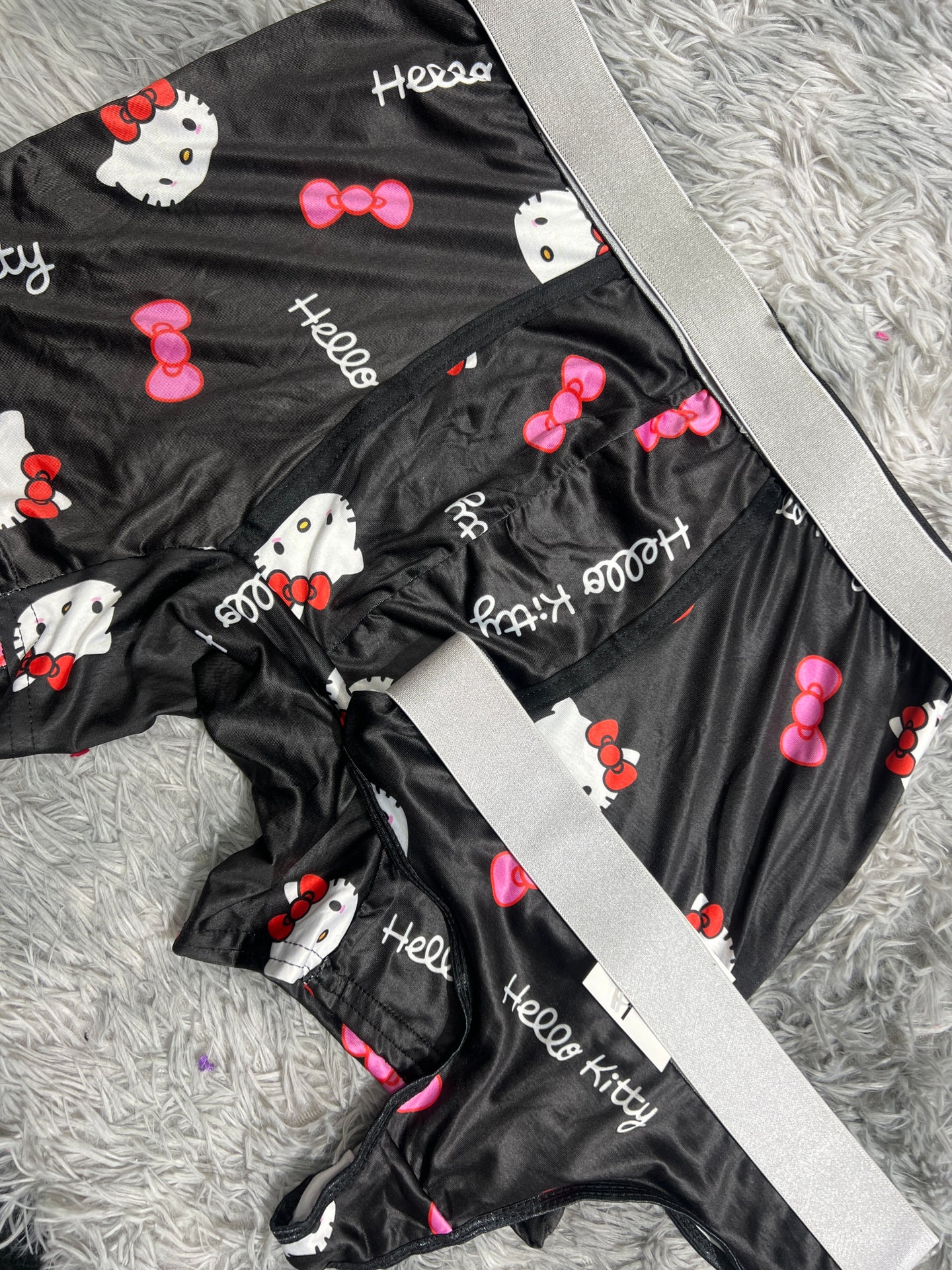 hello kitty negro moños rosas de tanga XL