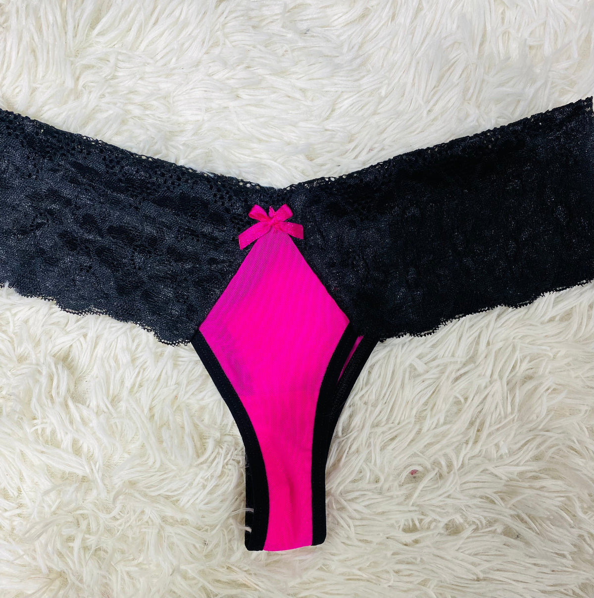 Tanga De Dama Con Moño Rosa Y Negro