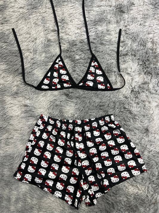 Hello Kitty Negro Top Con Short Unitalla De Brush