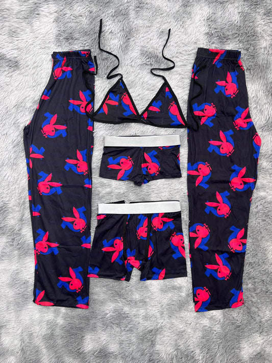 play boy x true religión azul y rojo  pijama 5 piezas