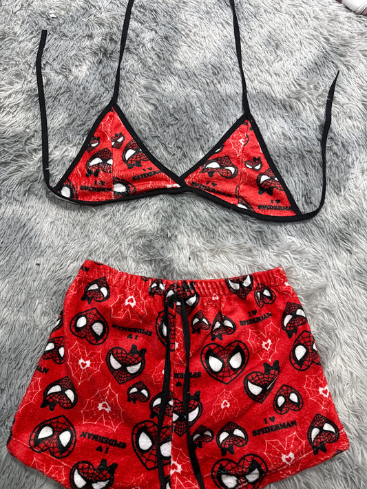 Spiderman Corazón Fondo Rojo Top Con Short Unitalla De Afelpado