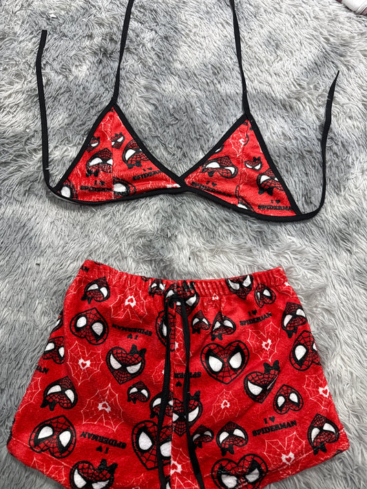 Spiderman corazón fondo rojo Top con short unitalla de afelpado