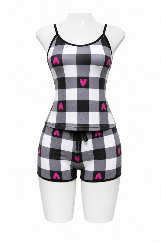 cuadros de corazon blusa con short